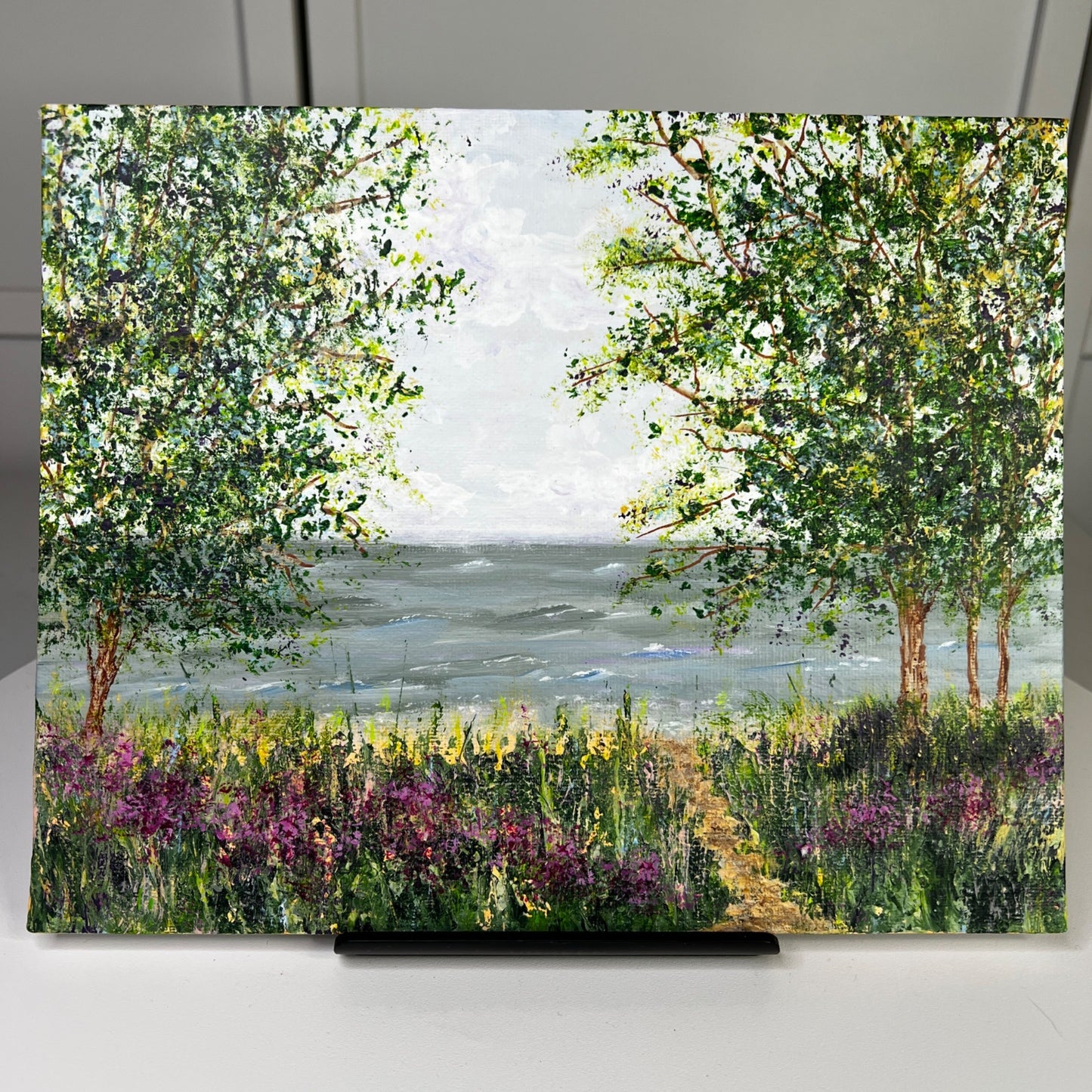 Original 8"x10" Acrylic Coastal Landscape Painting "Trees By The Sea"