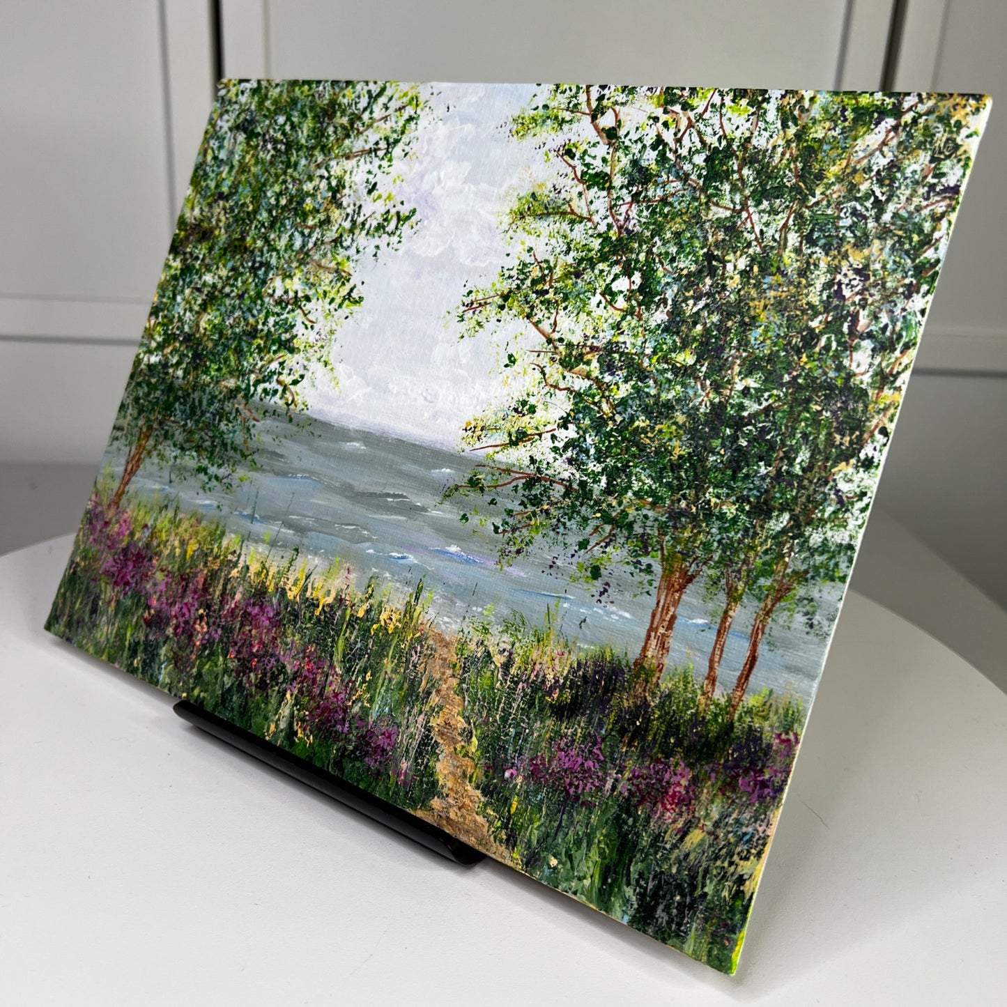 Original 8"x10" Acrylic Coastal Landscape Painting "Trees By The Sea"