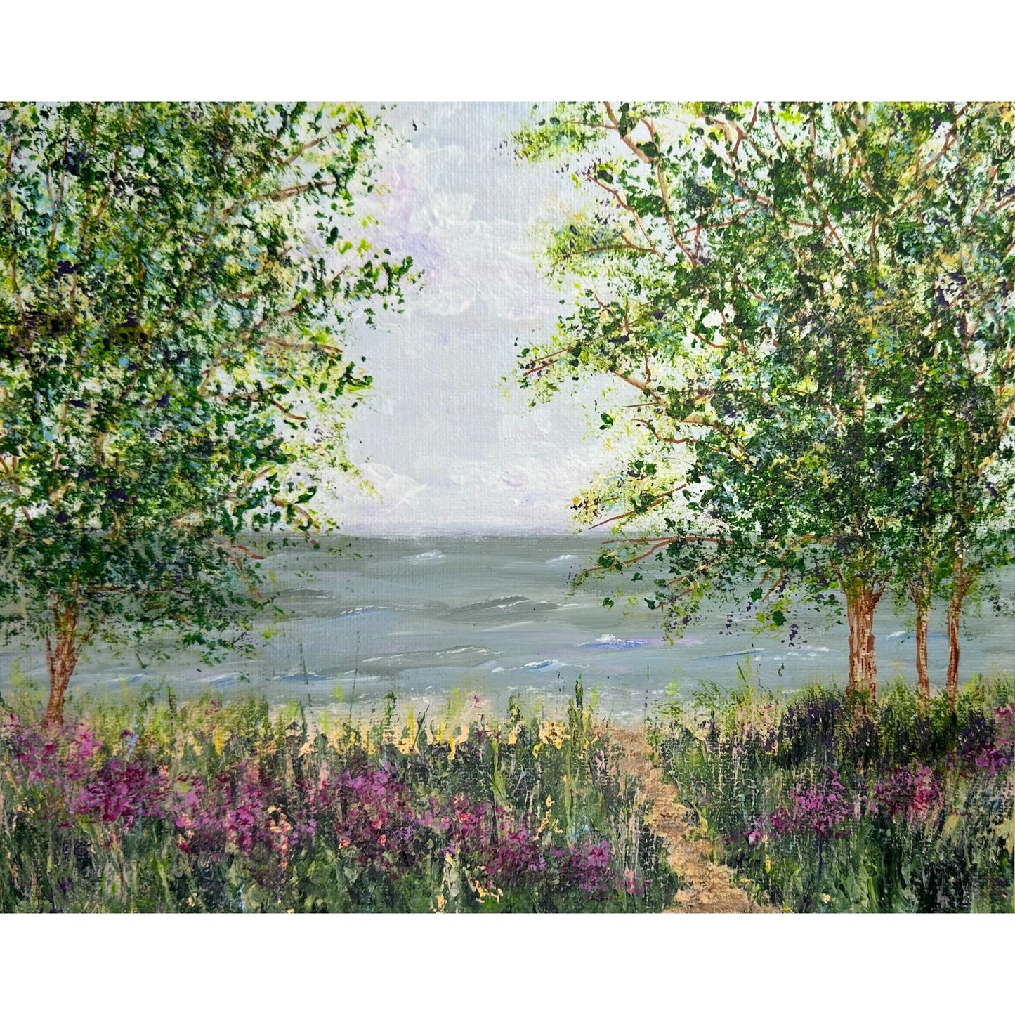 Original 8"x10" Acrylic Coastal Landscape Painting "Trees By The Sea"