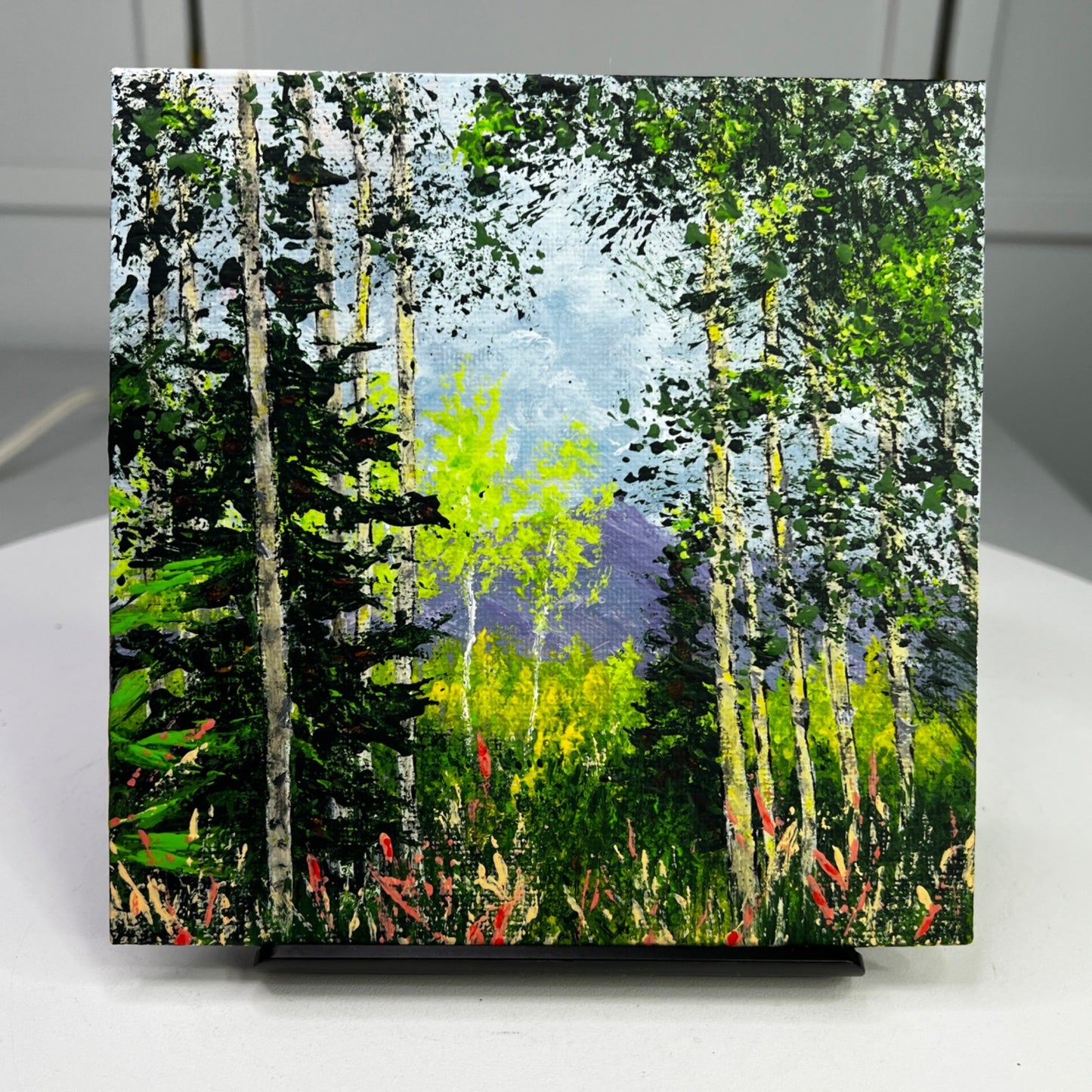 View Through The Trees Acrylic Painting On Canvas 6"x6" Original Art