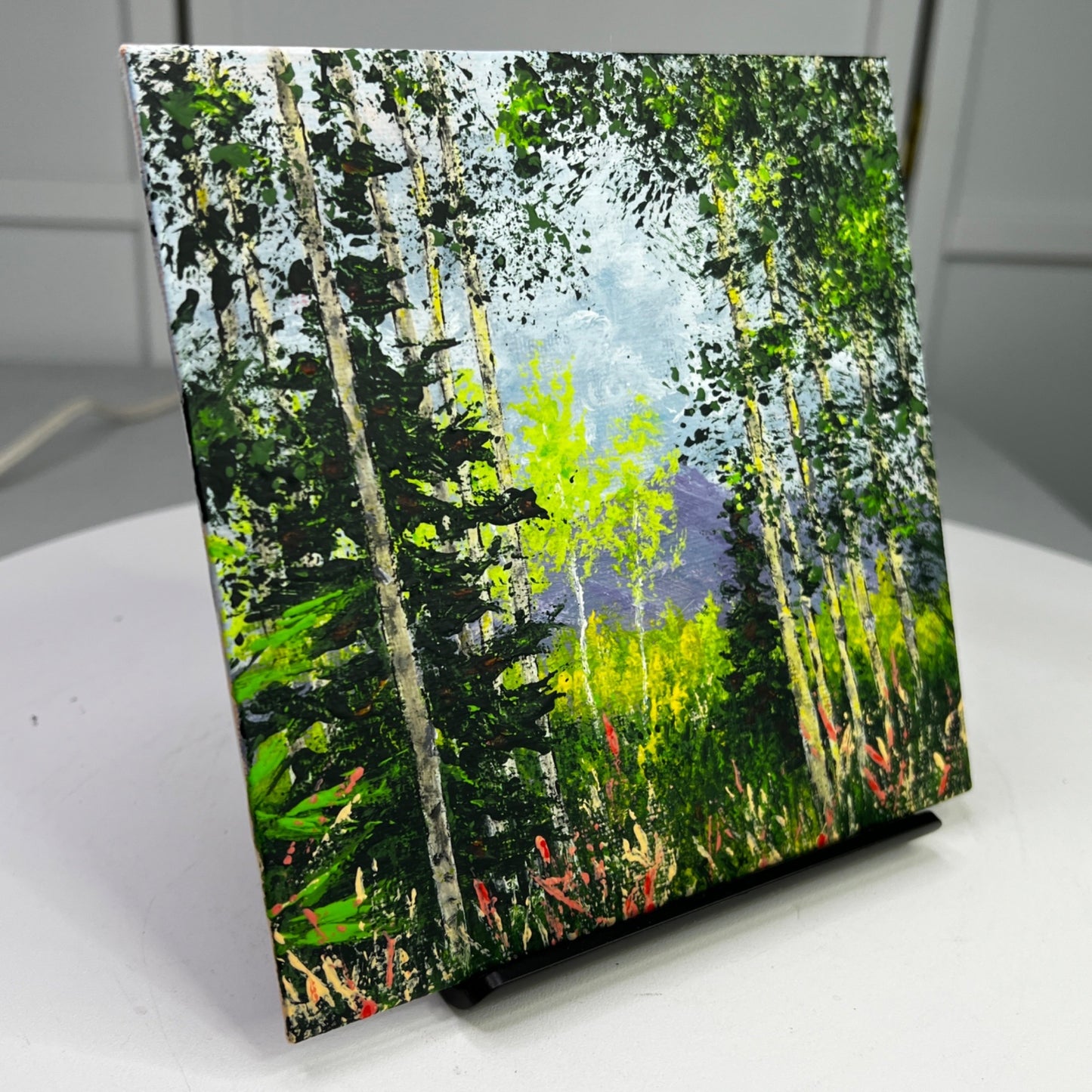 View Through The Trees Acrylic Painting On Canvas 6"x6" Original Art