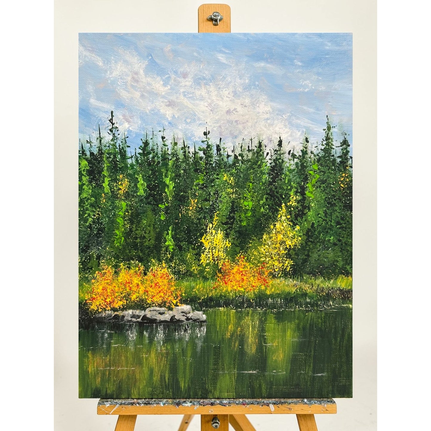 Lake Trip Original 9" x 12" Acrylic Painting Unframed Beautiful Nature Wall Art