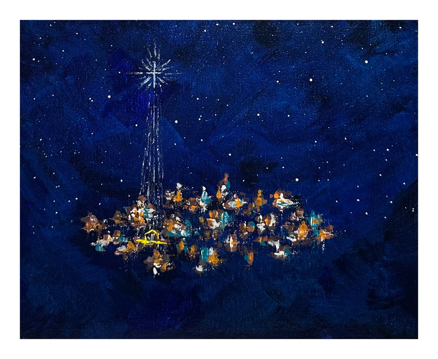 Christmas Star of Bethlehem 8 Holiday Theme Acrylic Painting in 8" x 10"