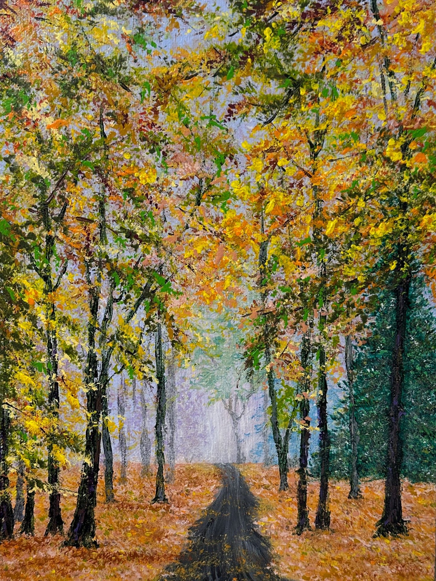 Falling Into Autumn 9x12 Acrylic Painting Fall Theme Landscape Artwork Unframed