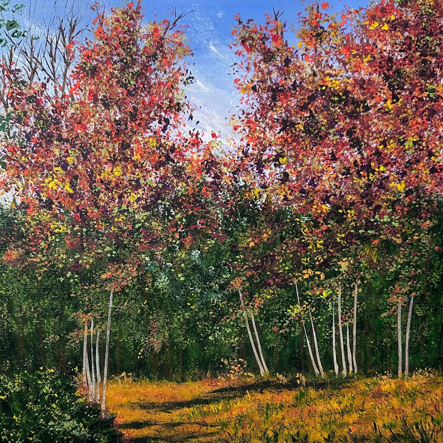 On A Perfect Fall Day Original Acrylic Painting On Canvas 12" x 12" Unframed Art