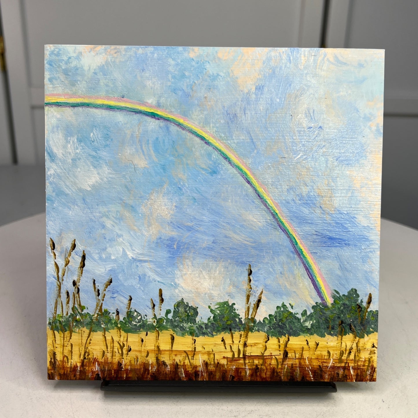 Follow Every Rainbow Original 6" x 6" Acrylic Painting Nature Theme Wall Art
