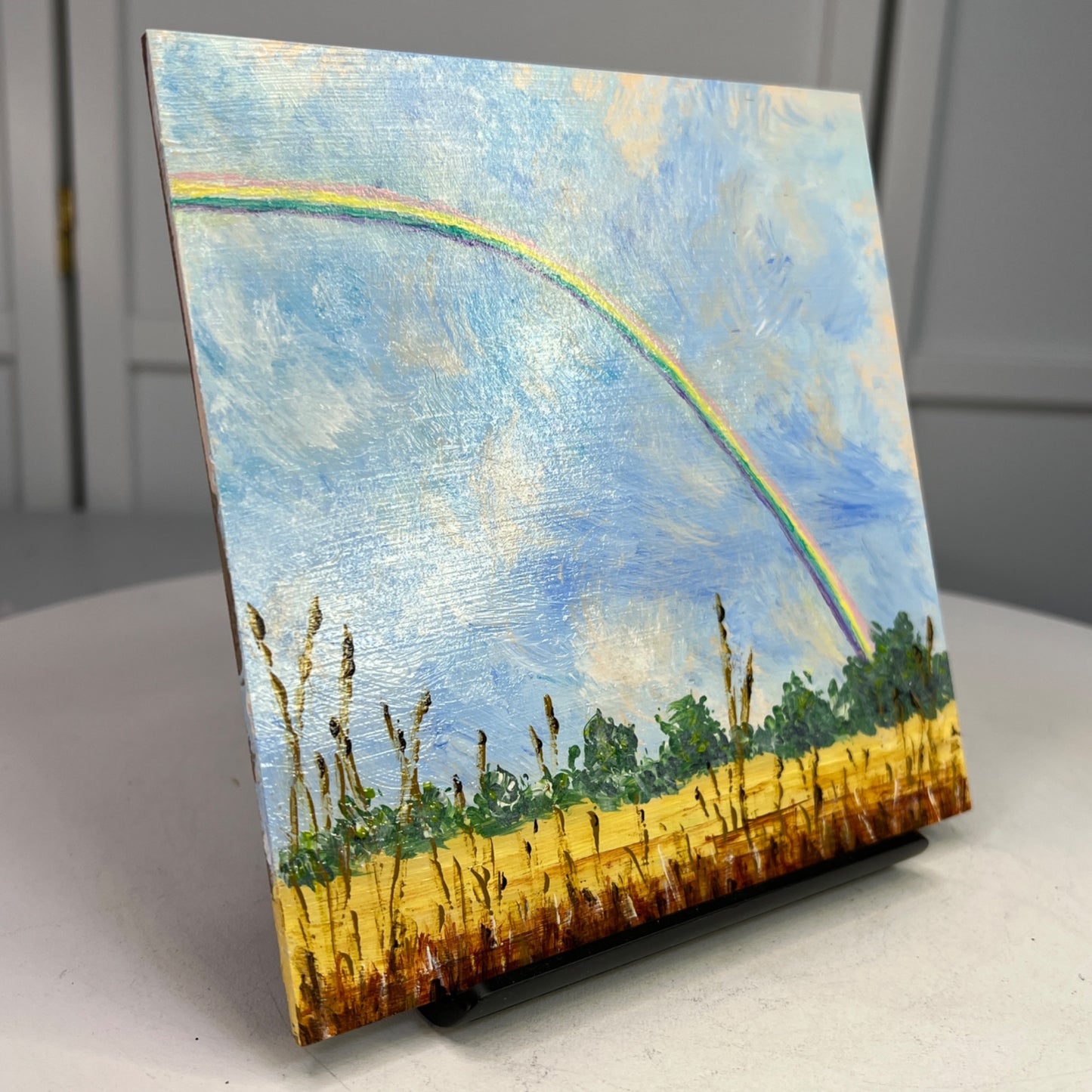Follow Every Rainbow Original 6" x 6" Acrylic Painting Nature Theme Wall Art