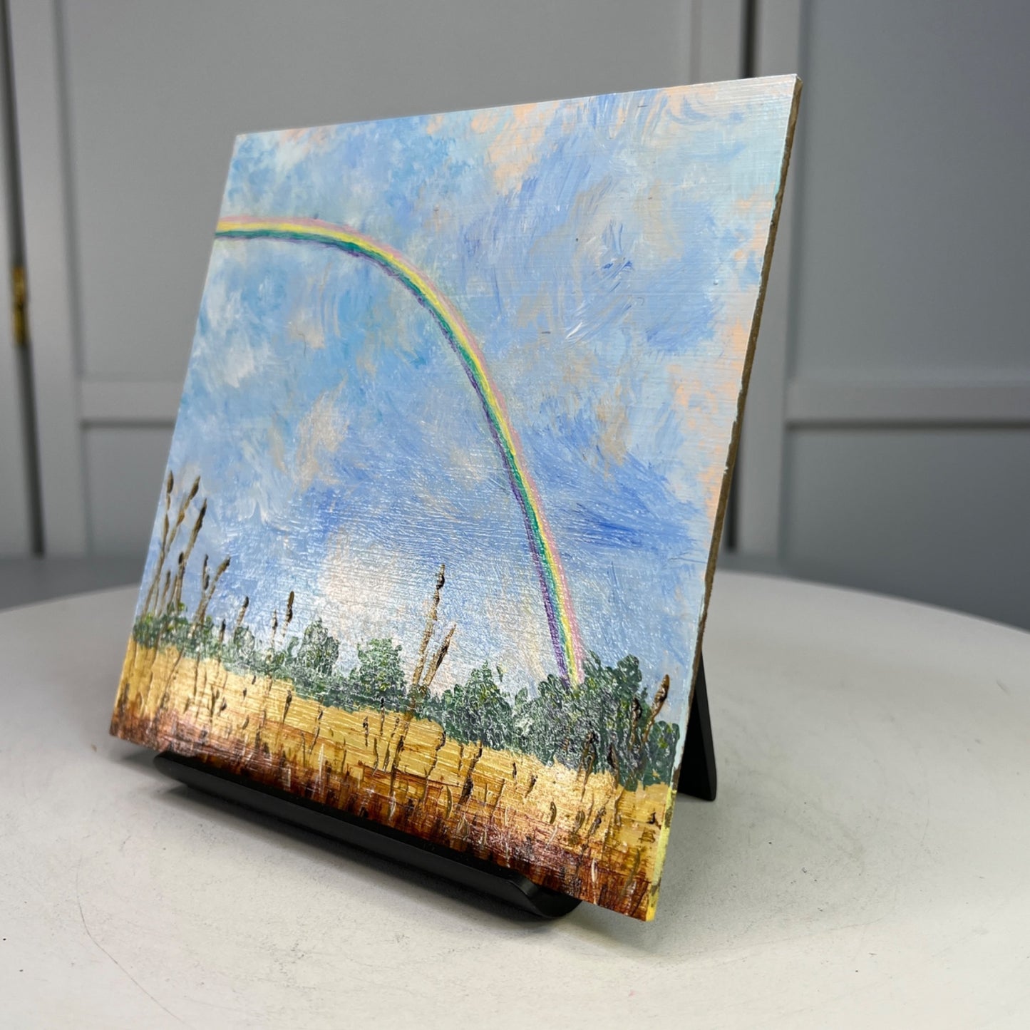 Follow Every Rainbow Original 6" x 6" Acrylic Painting Nature Theme Wall Art