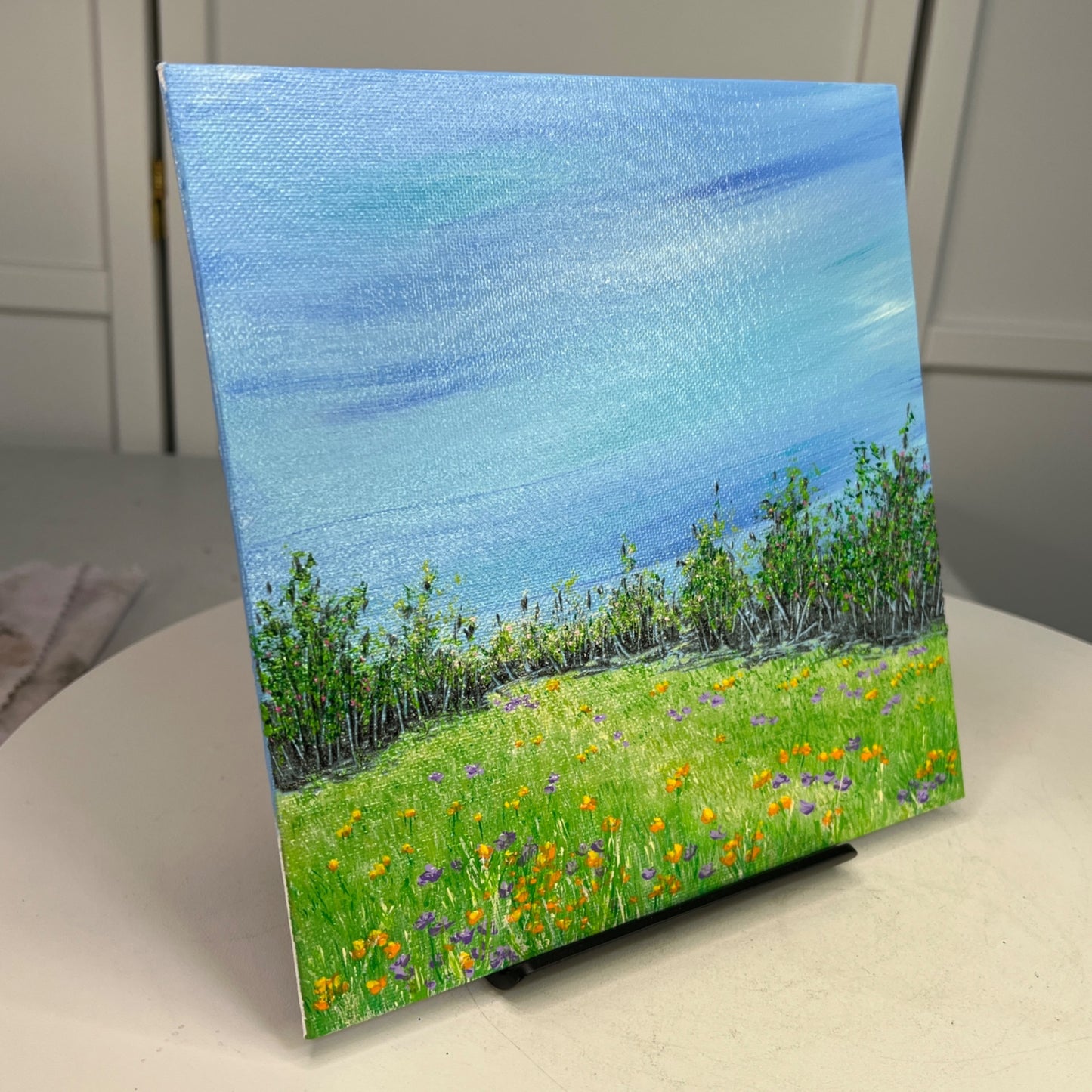 A Walk In The Park Acrylic Painting 8" x 8" Unframed Nature Themed Wall Art