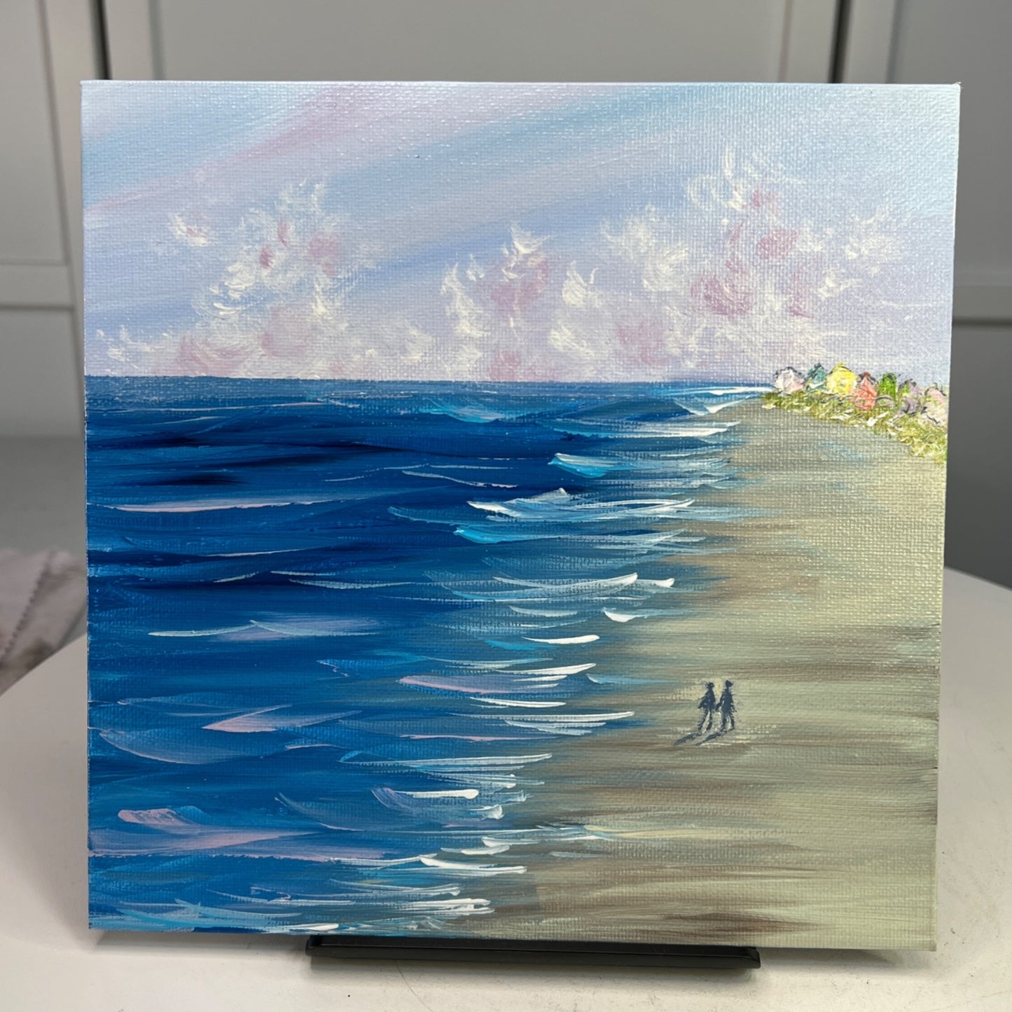 Beach All To Ourselves Seascape Acrylic Painting Ocean Wall Art 8"x8" Unframed