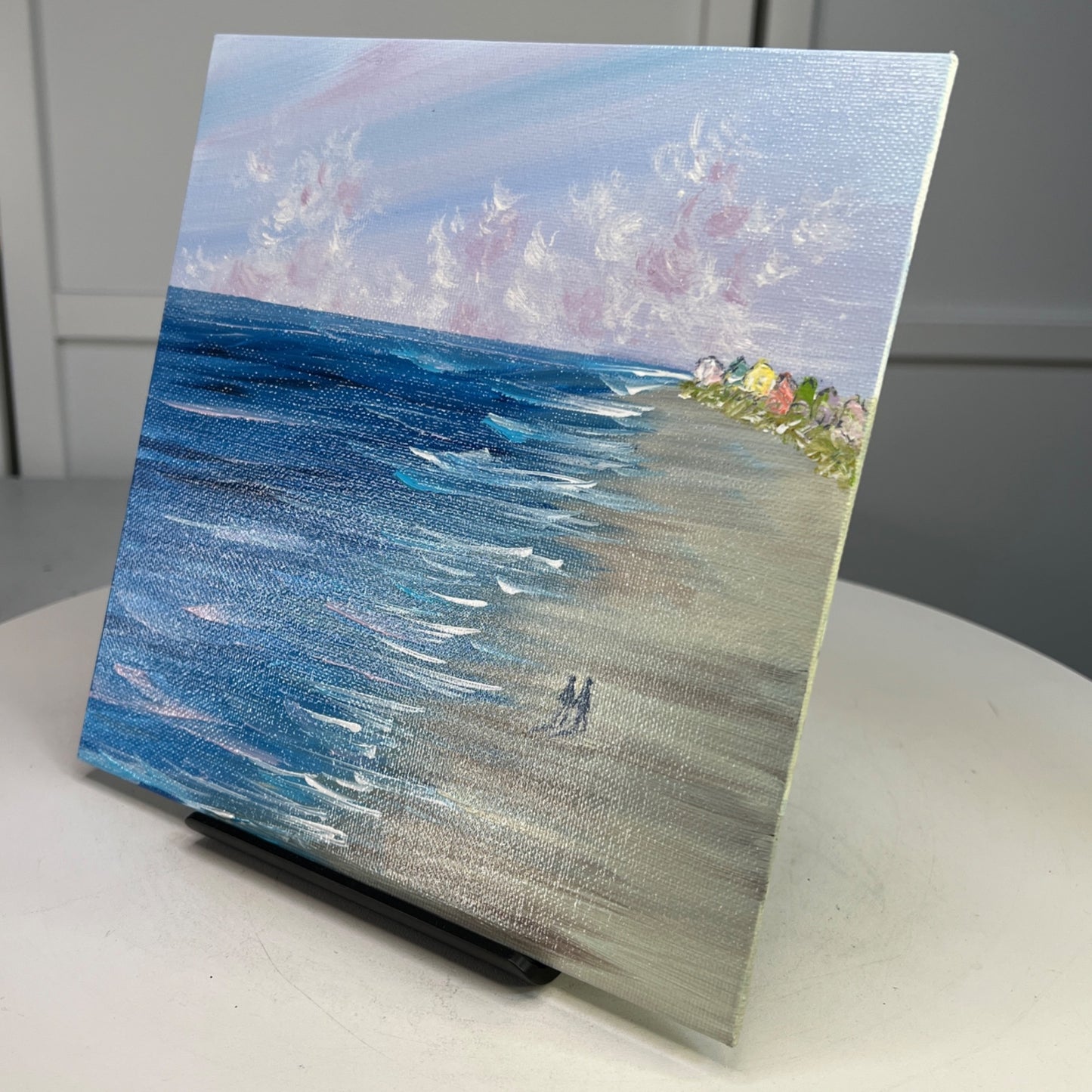 Beach All To Ourselves Seascape Acrylic Painting Ocean Wall Art 8"x8" Unframed