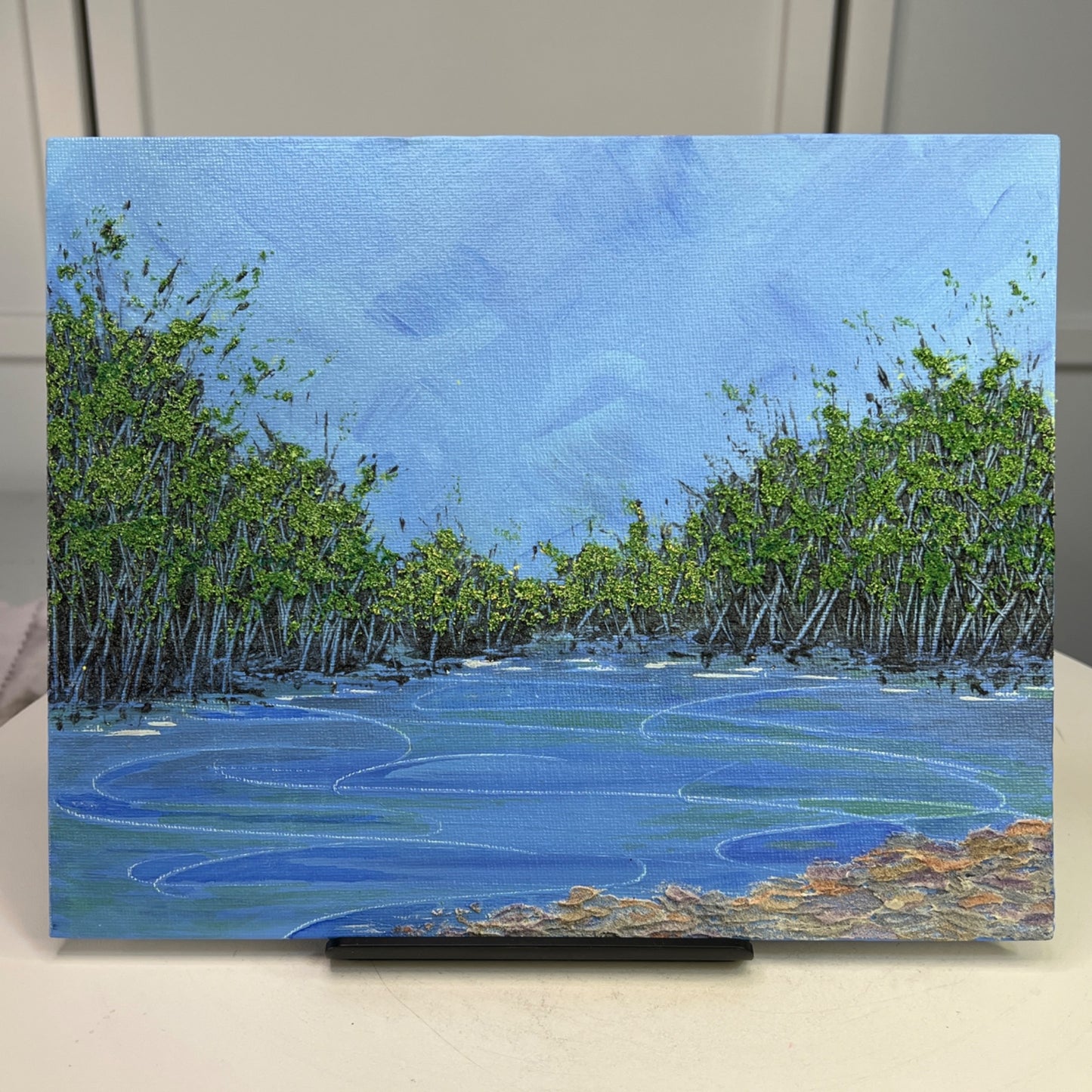 A Pond Brings Peace Acrylic Painting Unframed 8 X 10" Nature Theme Wall Art