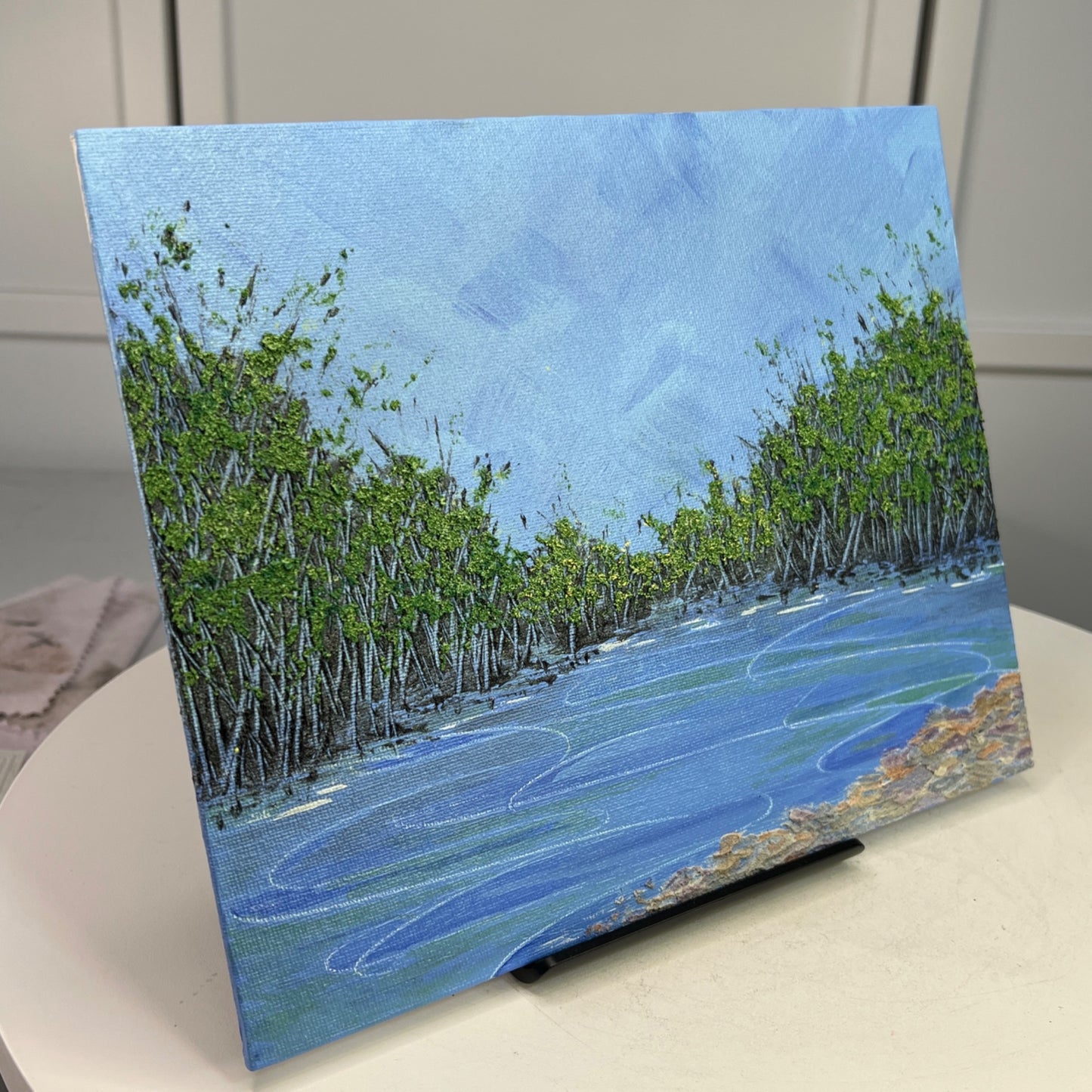 A Pond Brings Peace Acrylic Painting Unframed 8 X 10" Nature Theme Wall Art