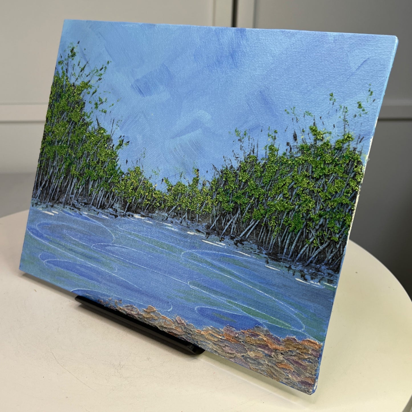 A Pond Brings Peace Acrylic Painting Unframed 8 X 10" Nature Theme Wall Art