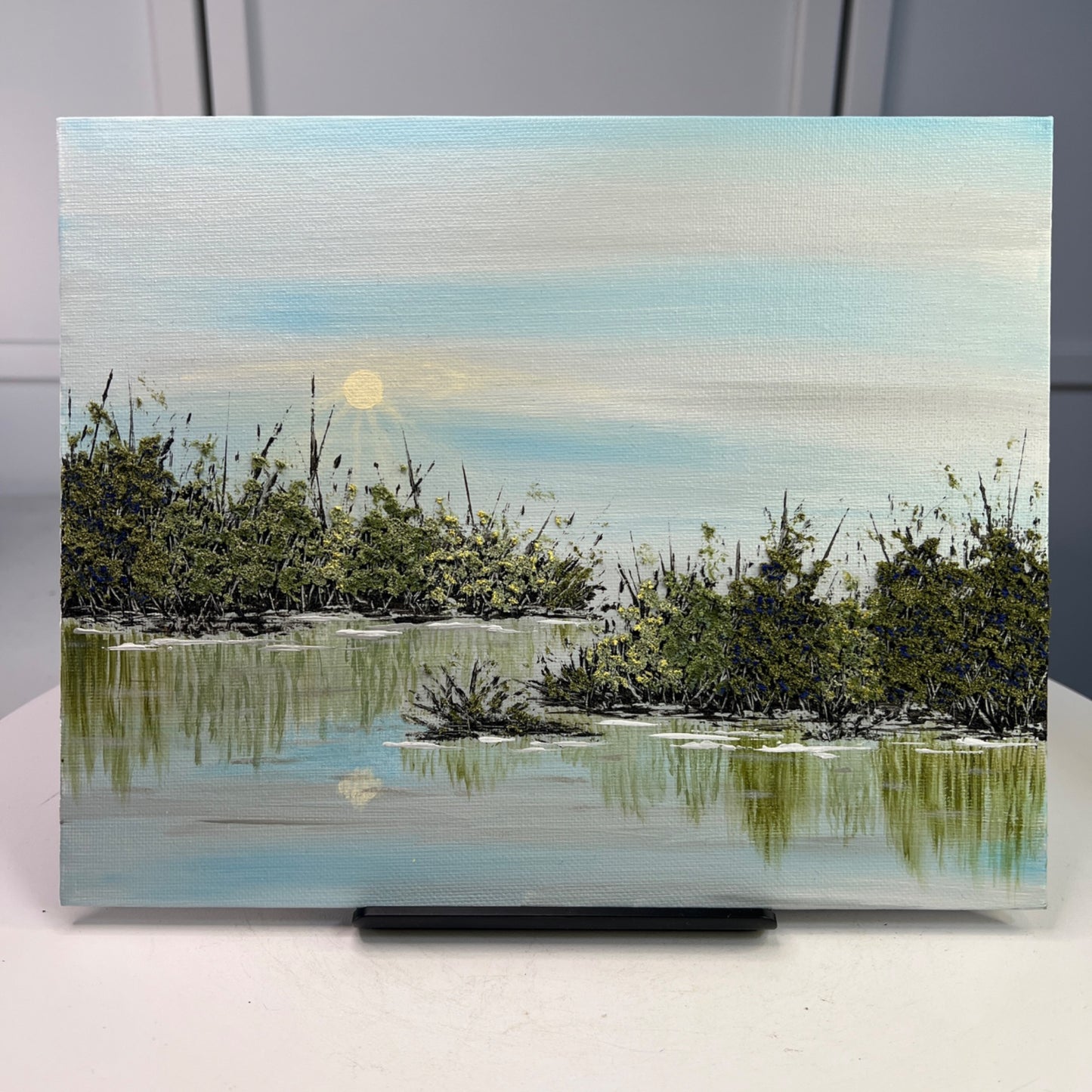 Contentment Acrylic Painting 8x10 Original Wall Art Trees & Lake Scene Unframed