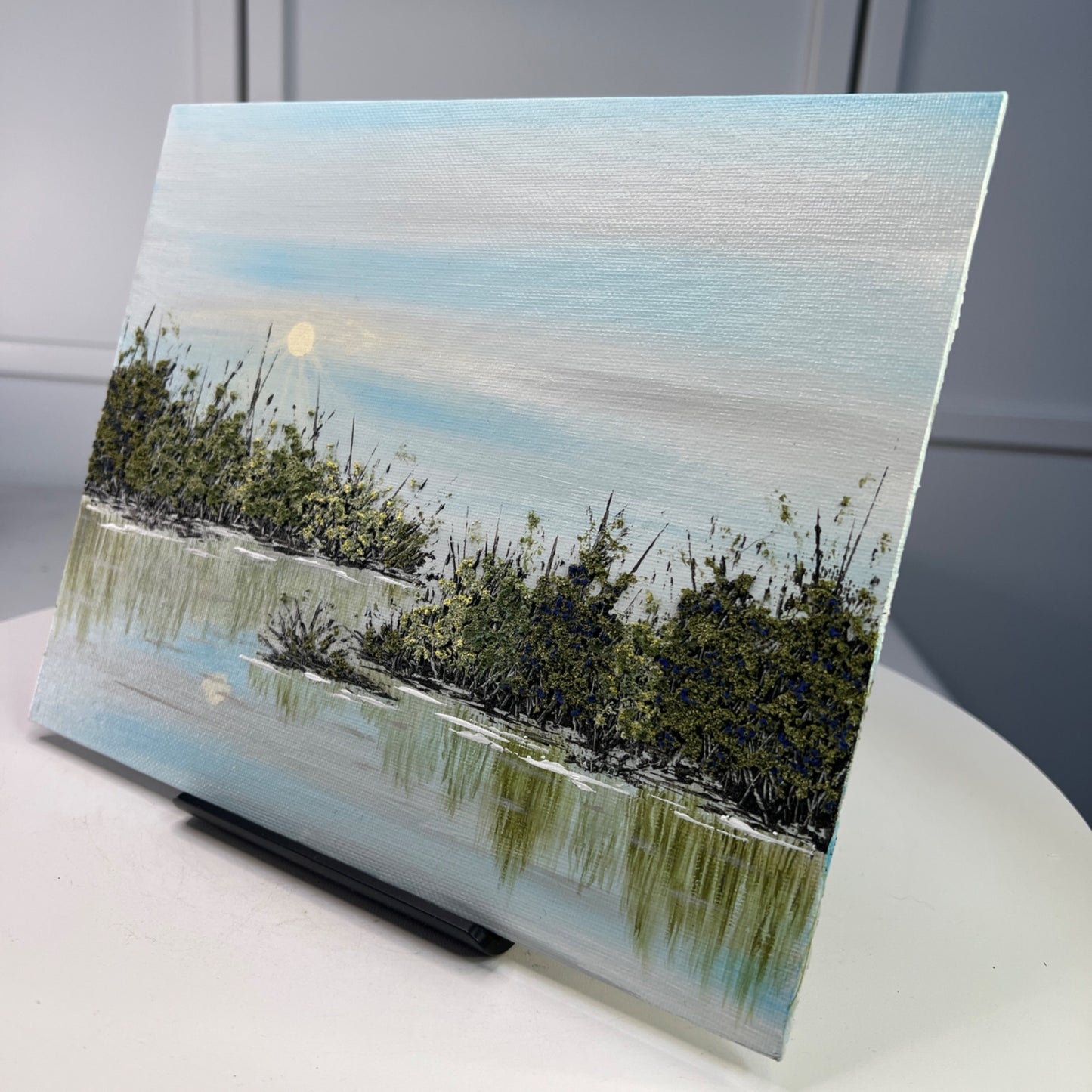 Contentment Acrylic Painting 8x10 Original Wall Art Trees & Lake Scene Unframed