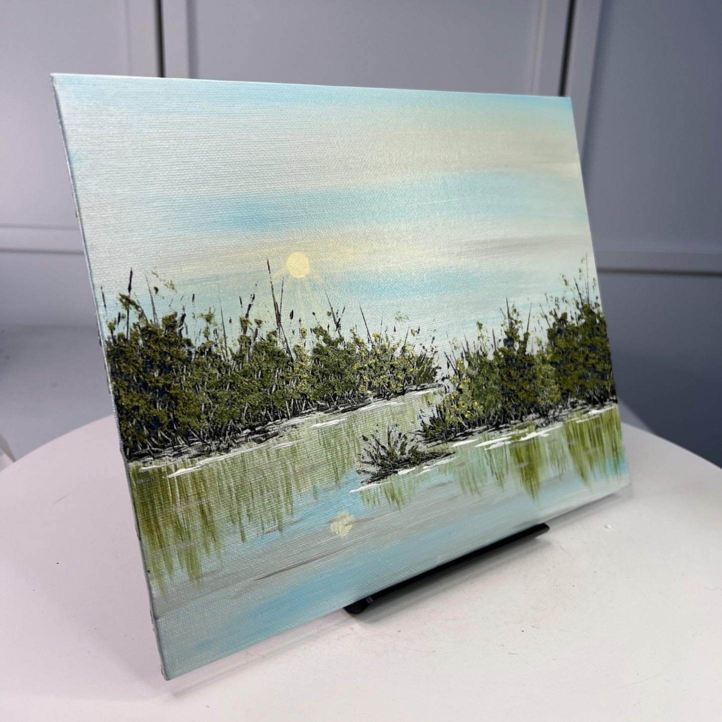 Contentment Acrylic Painting 8x10 Original Wall Art Trees & Lake Scene Unframed