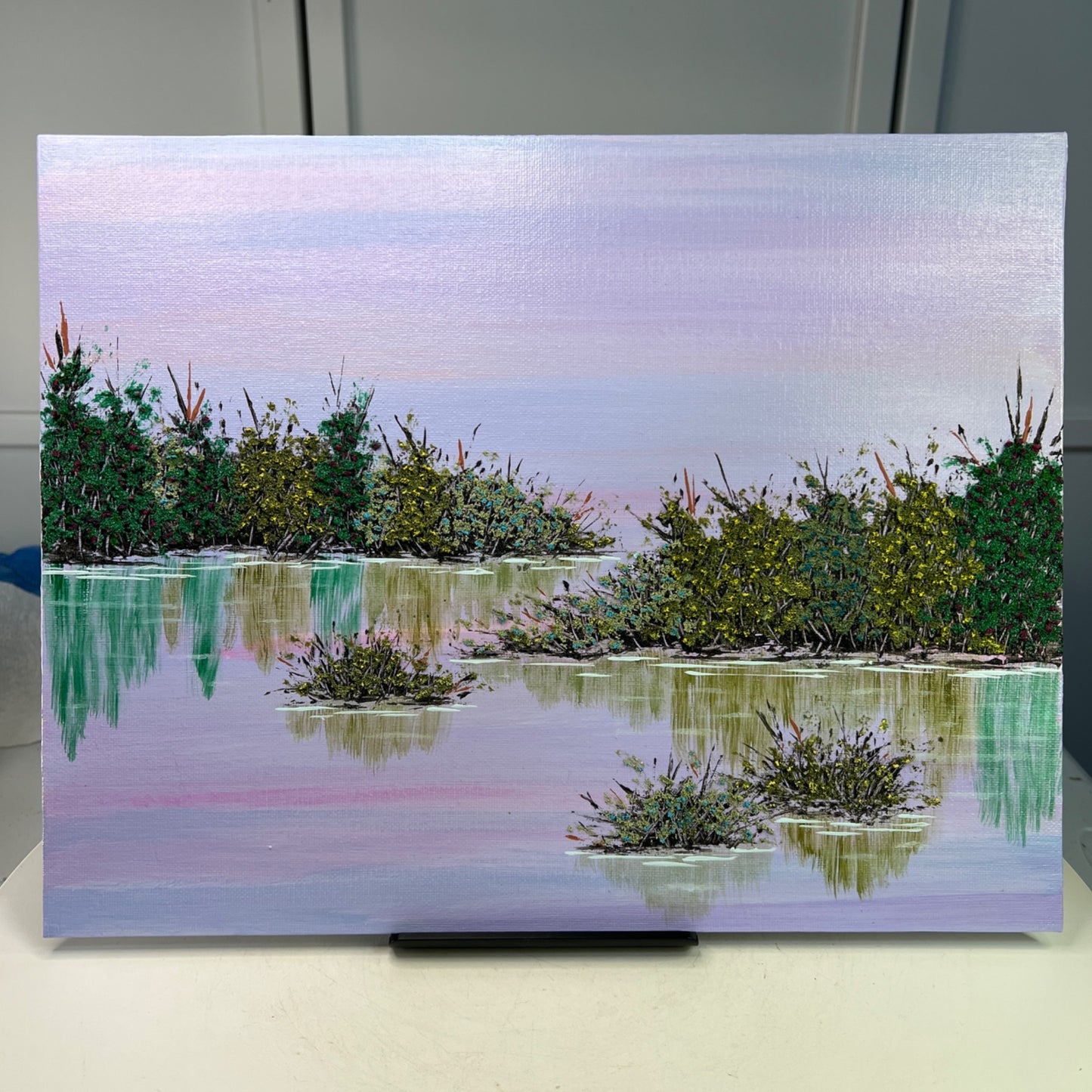 Be Still My Heart Acrylic Painting 11" x 14" Serene Lake Mixed Media Landscape