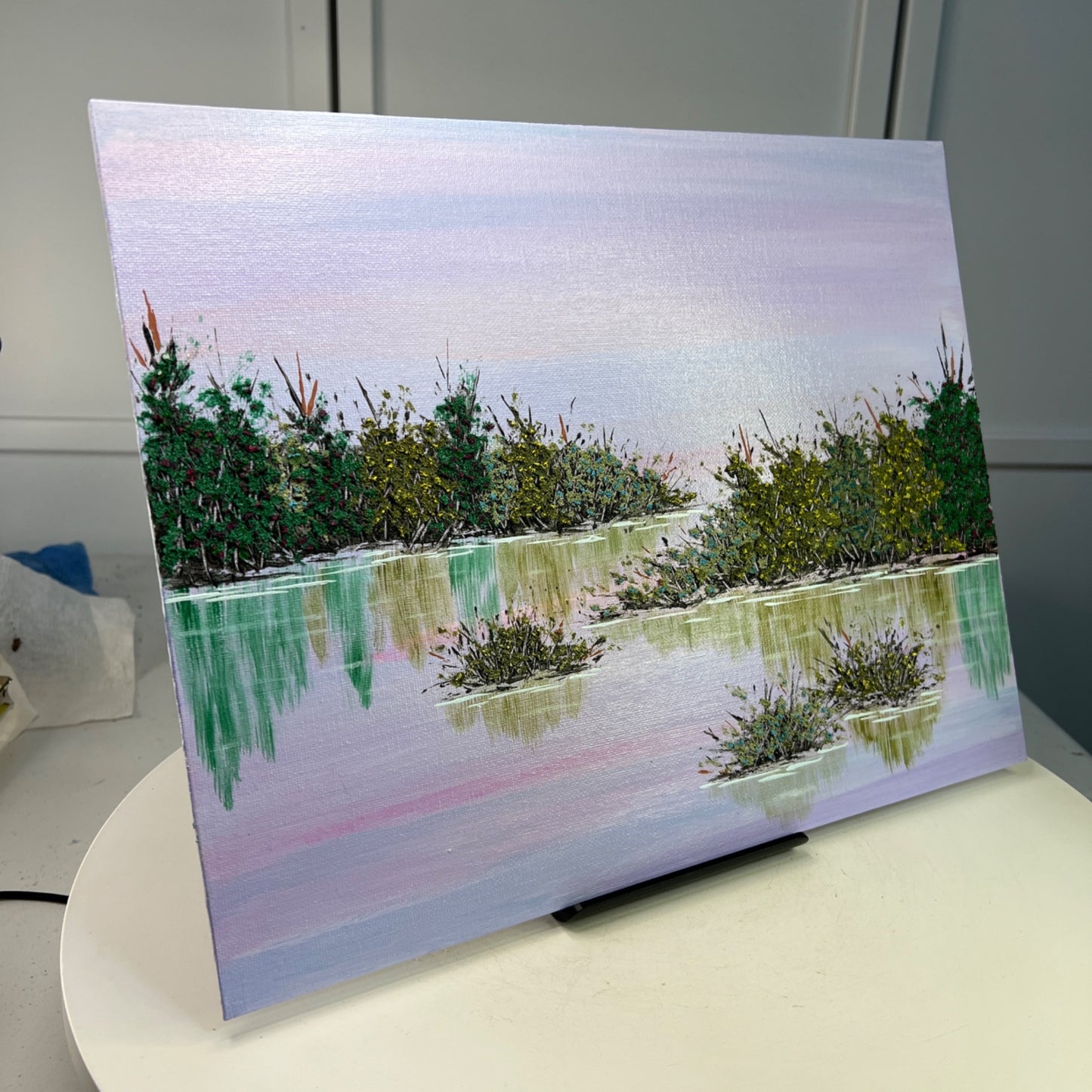 Be Still My Heart Acrylic Painting 11" x 14" Serene Lake Mixed Media Landscape