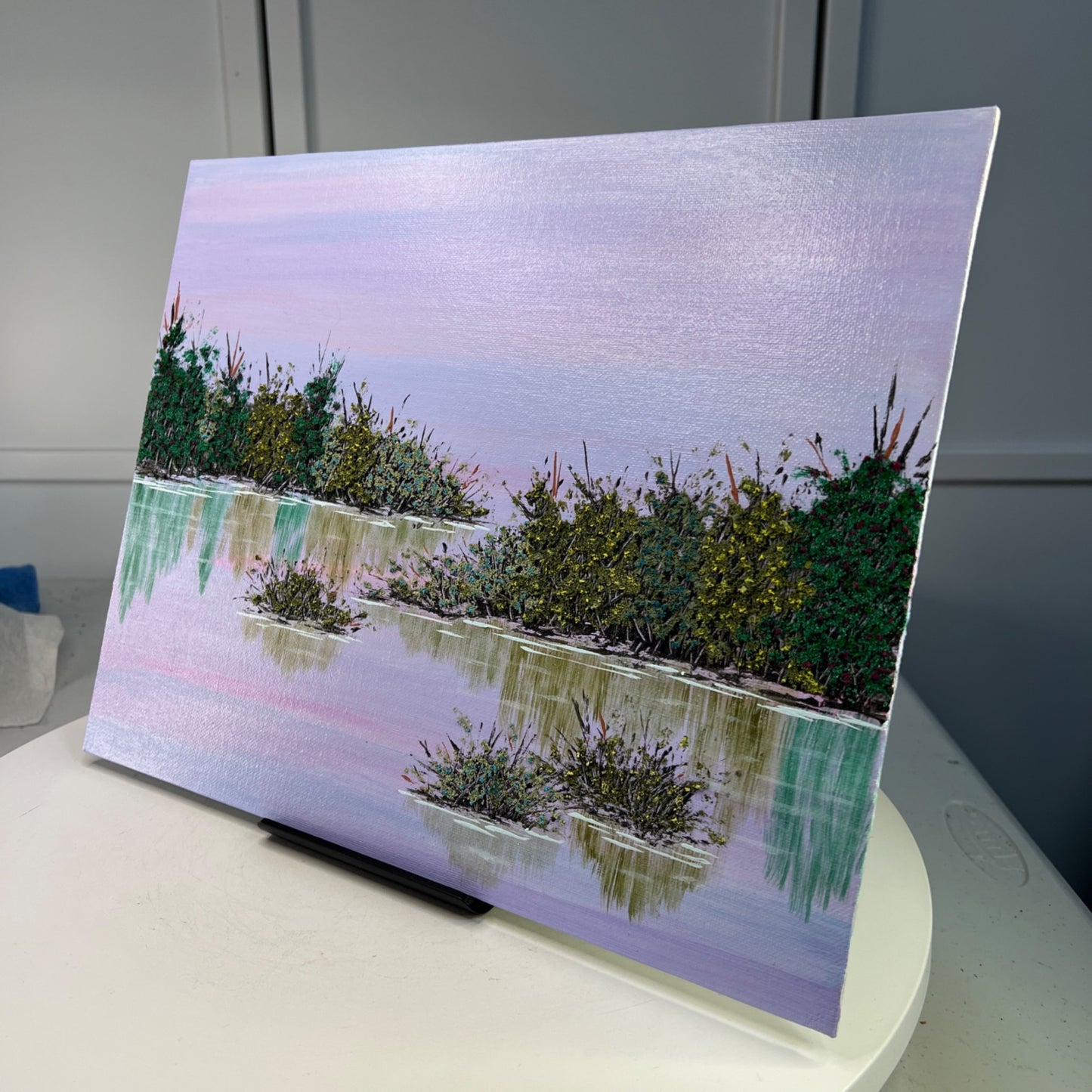 Be Still My Heart Acrylic Painting 11" x 14" Serene Lake Mixed Media Landscape