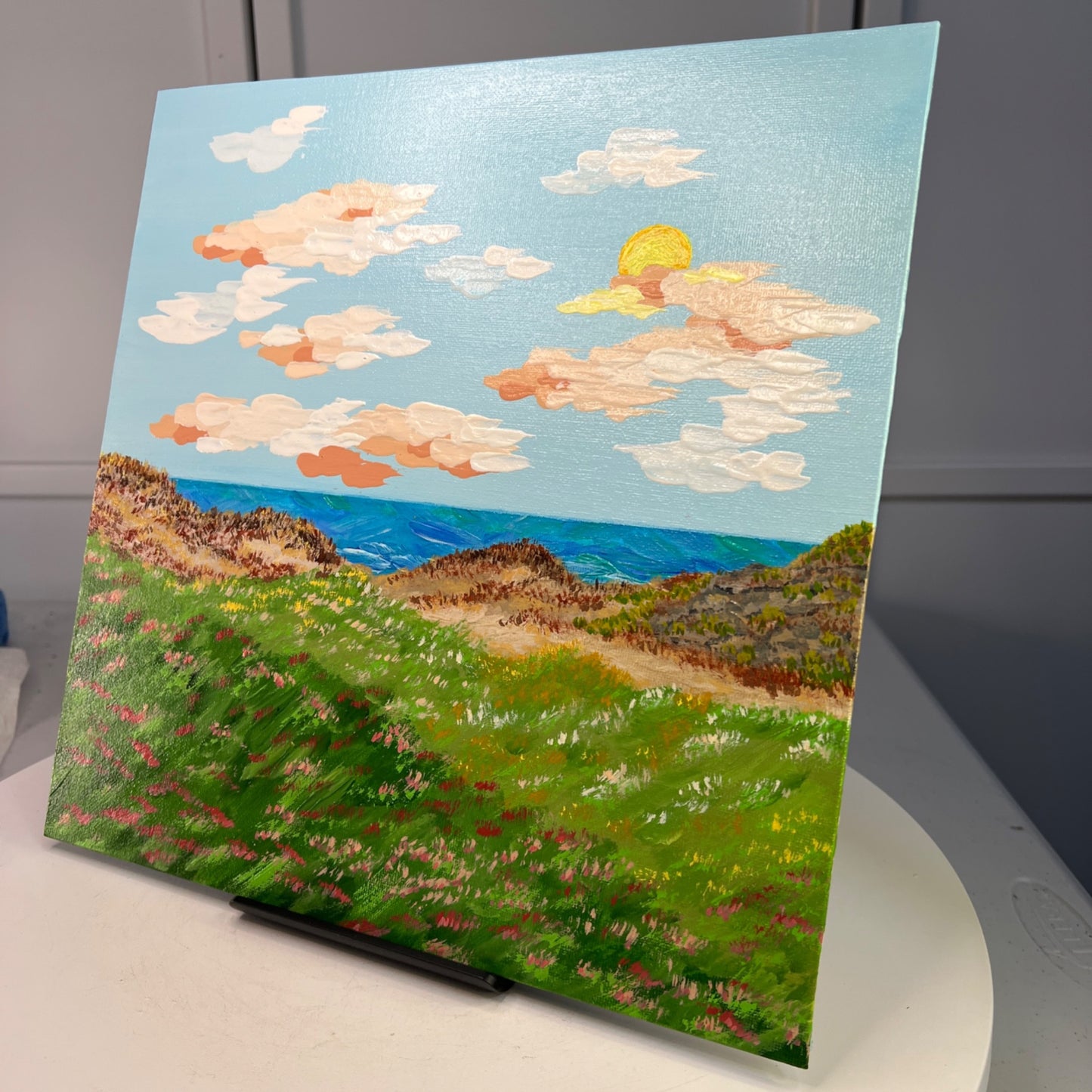 Sunset By The Seaside Acrylic Painting 12"x12" Tropical Landscape Wall Art