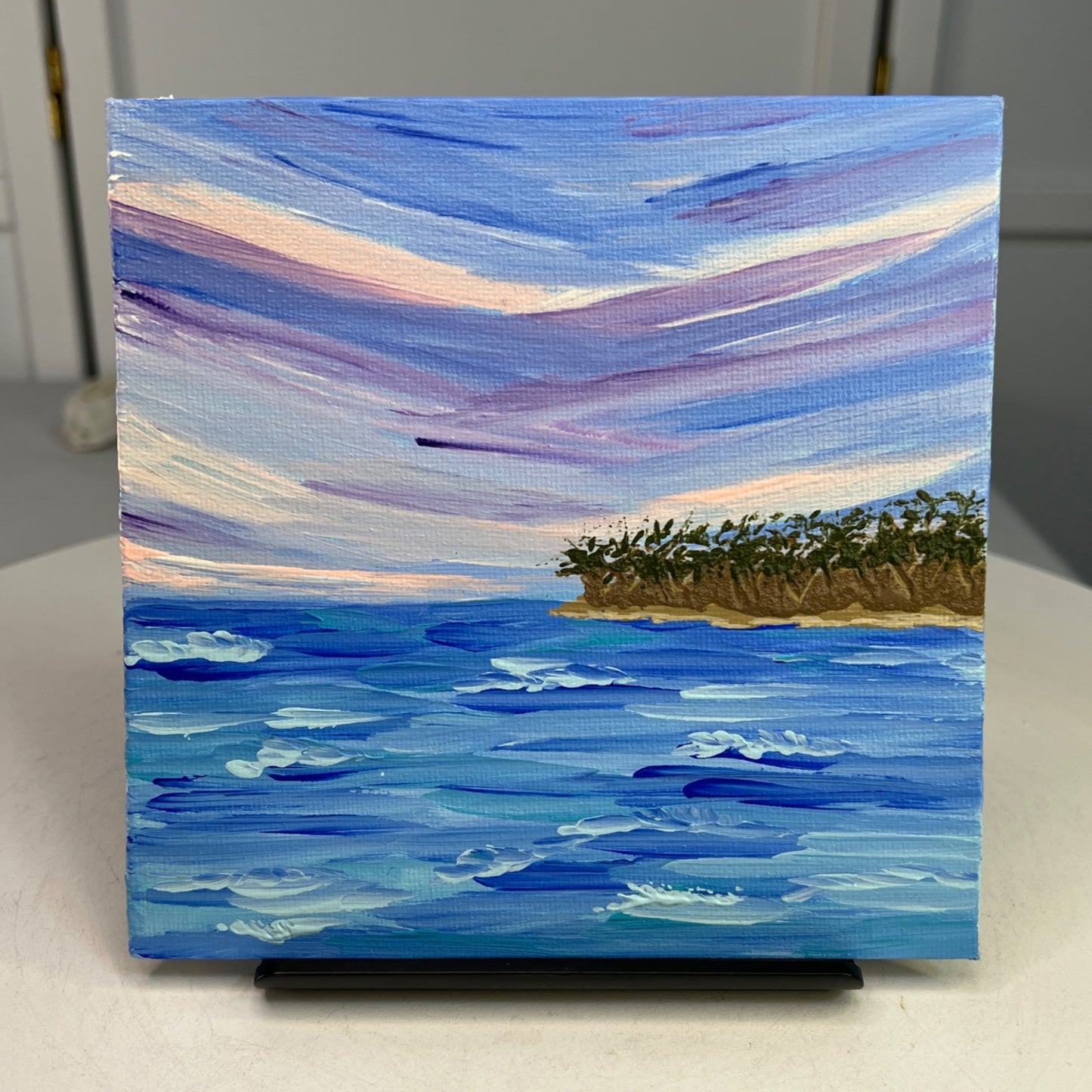 Wish You Were Here 6x6 Acrylic Painting Tropical Ocean Scene Original Wall Art
