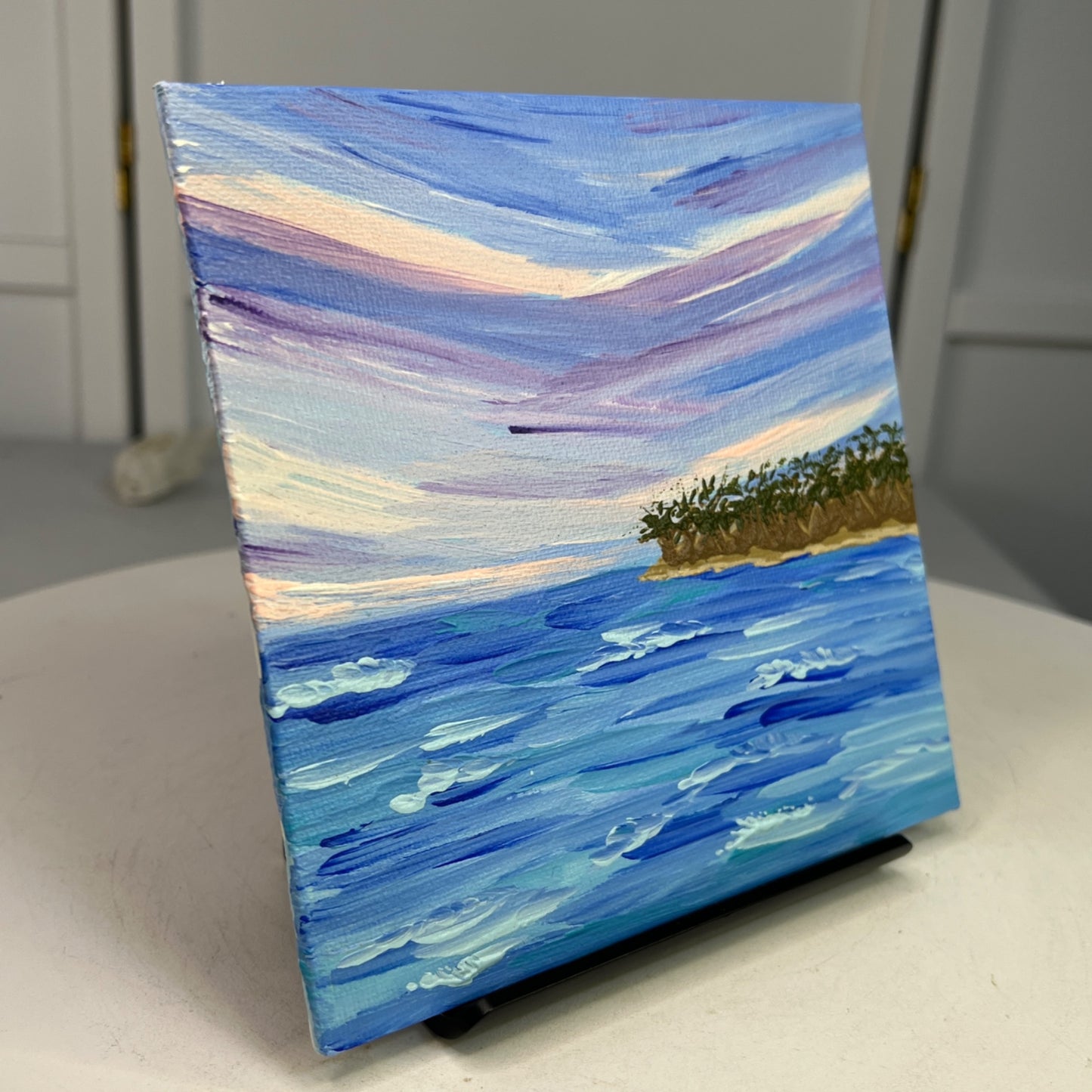 Wish You Were Here 6x6 Acrylic Painting Tropical Ocean Scene Original Wall Art