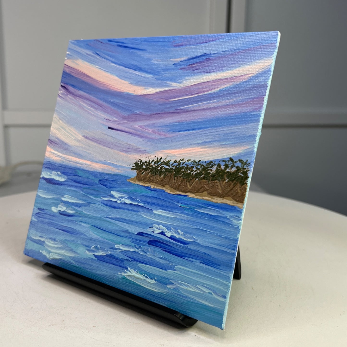 Wish You Were Here 6x6 Acrylic Painting Tropical Ocean Scene Original Wall Art
