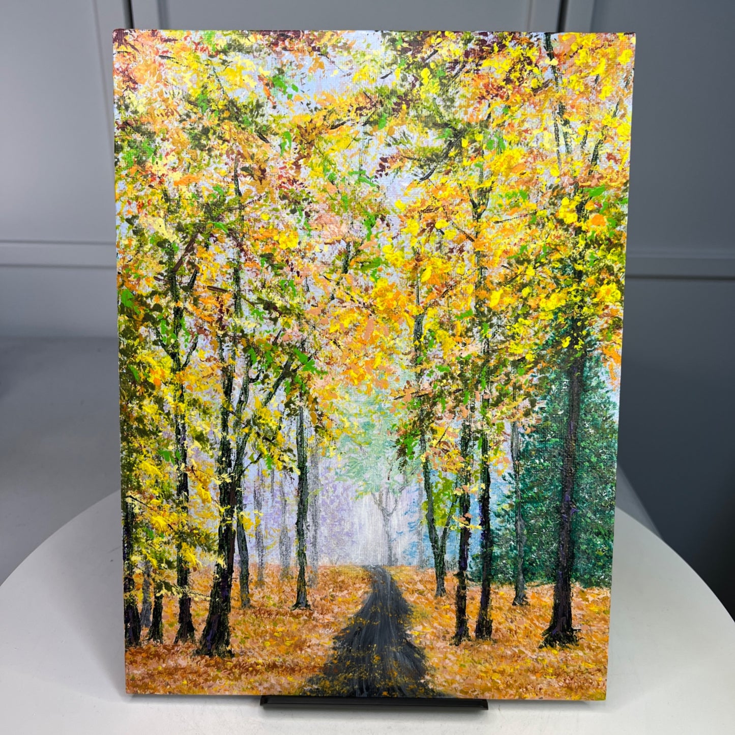 Falling Into Autumn 9x12 Acrylic Painting Fall Theme Landscape Artwork Unframed