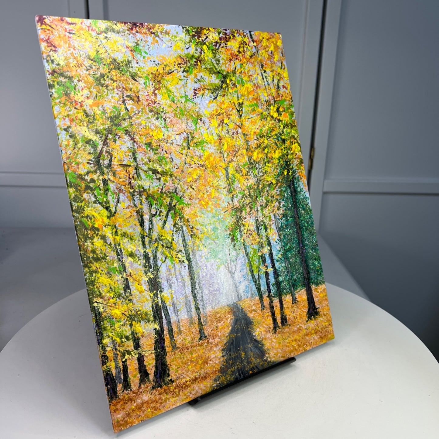 Falling Into Autumn 9x12 Acrylic Painting Fall Theme Landscape Artwork Unframed