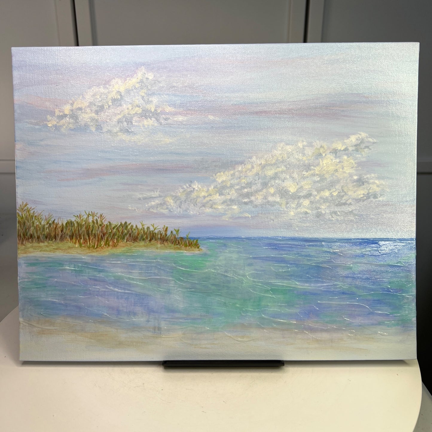 Ocean Seascape Painting "Toes In The Sand" Acrylic Mixed Media On Canvas 14"x11"
