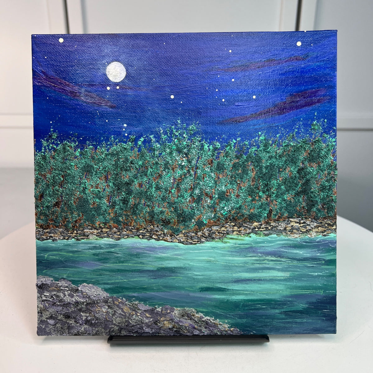 Moonlit 8x8 Original Acrylic Painting, Original Wall Art Decor - Unframed
