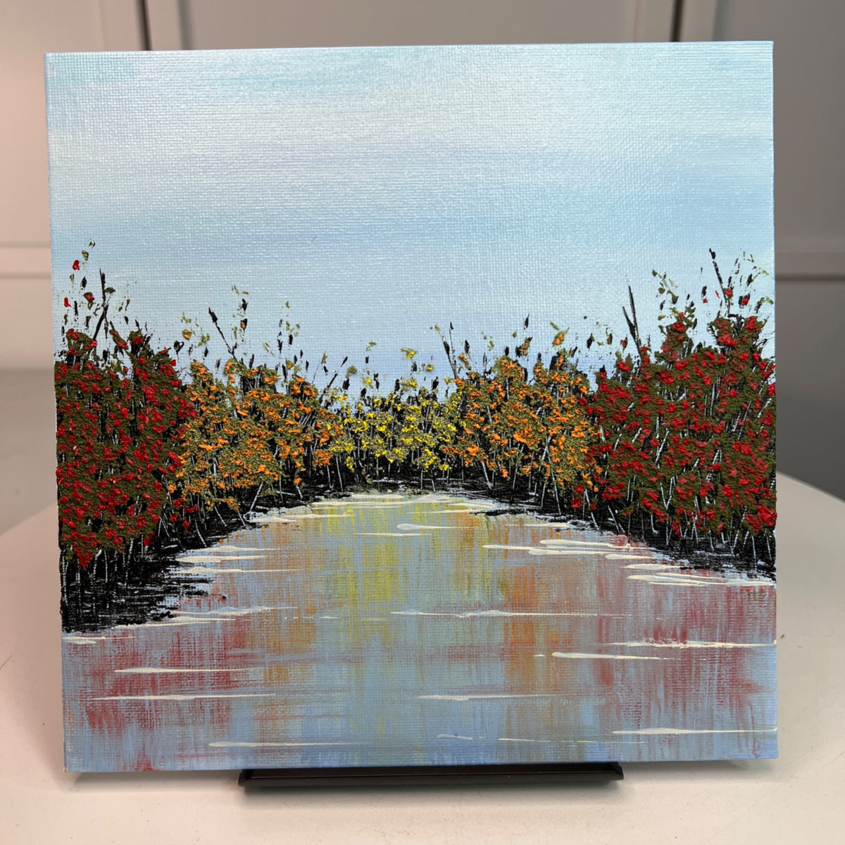 Autumn Wonder Fall Theme 8 X 8" Acrylic Mixed Media Painting Wall Art - Unframed