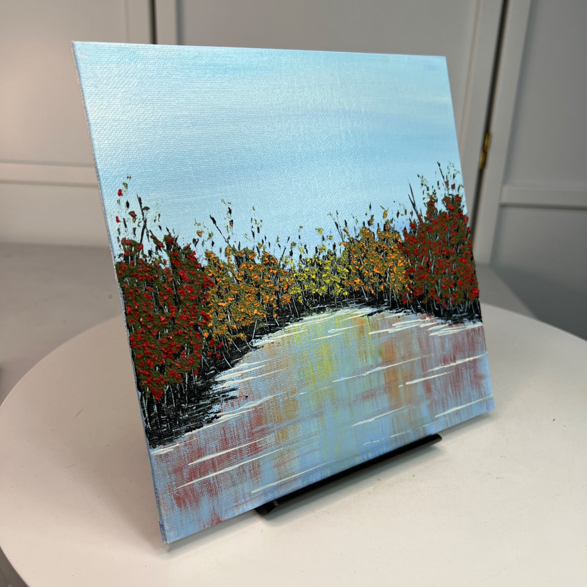 Autumn Wonder Fall Theme 8 X 8" Acrylic Mixed Media Painting Wall Art - Unframed