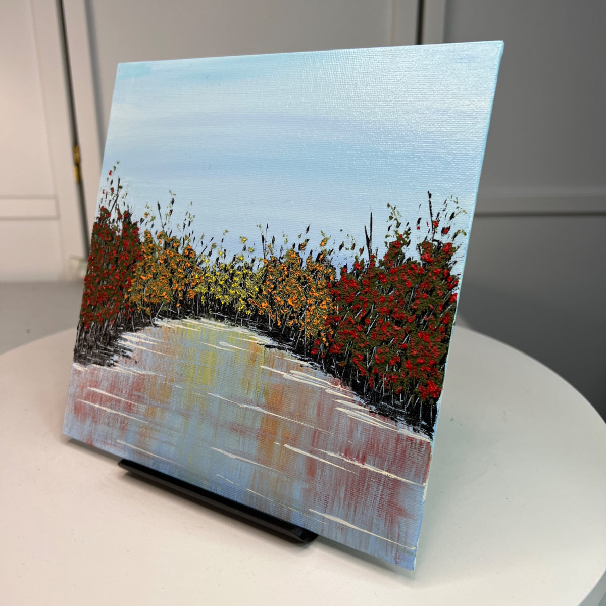 Autumn Wonder Fall Theme 8 X 8" Acrylic Mixed Media Painting Wall Art - Unframed