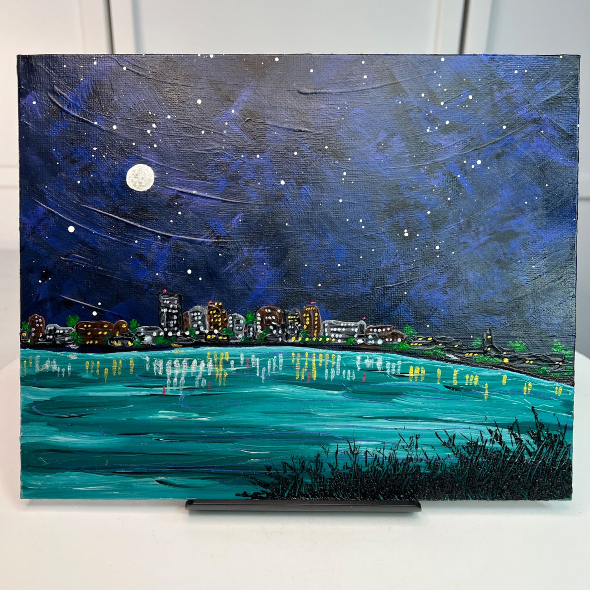 City Nights Acrylic Landscape Painting On Canvas 8" x 10" Unframed Wall Art