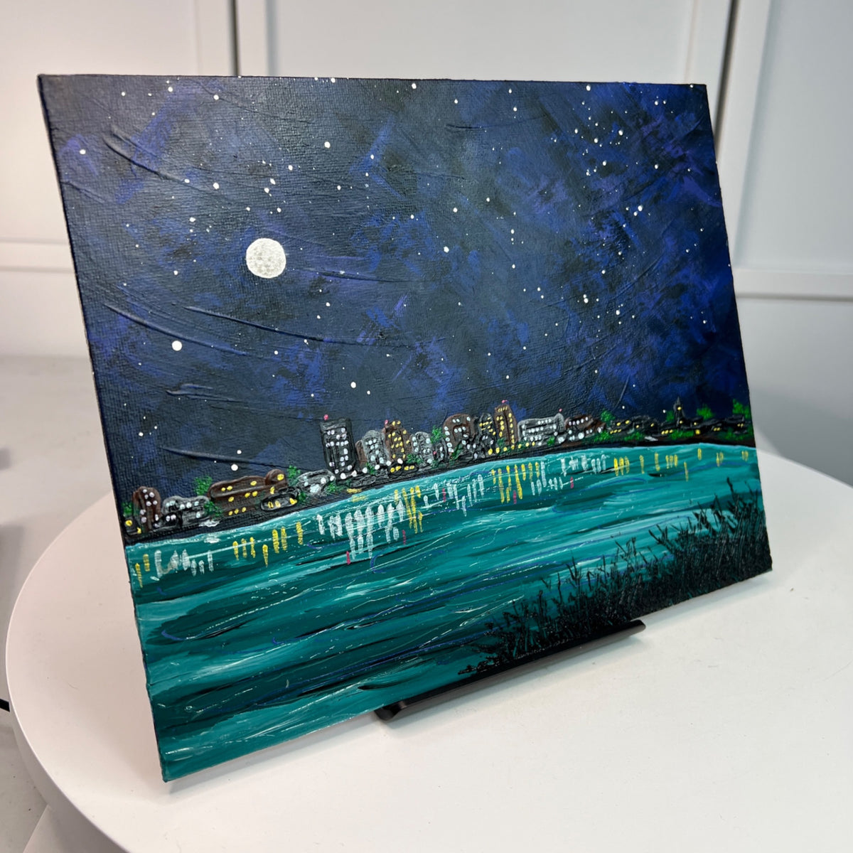 City Nights Acrylic Landscape Painting On Canvas 8" x 10" Unframed Wall Art