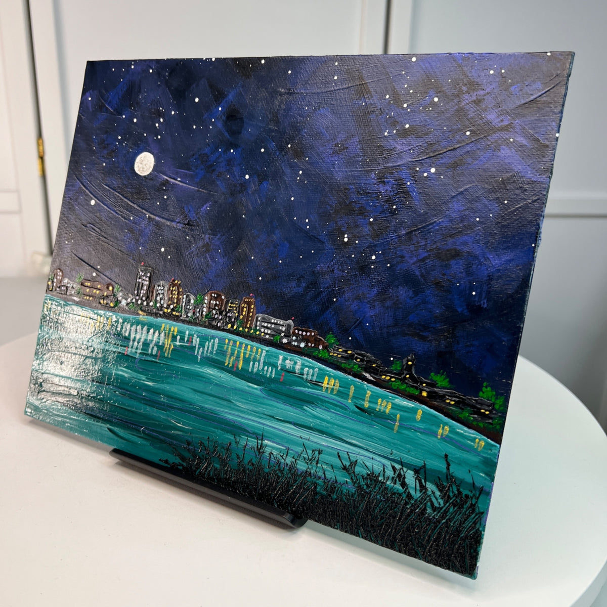 City Nights Acrylic Landscape Painting On Canvas 8" x 10" Unframed Wall Art