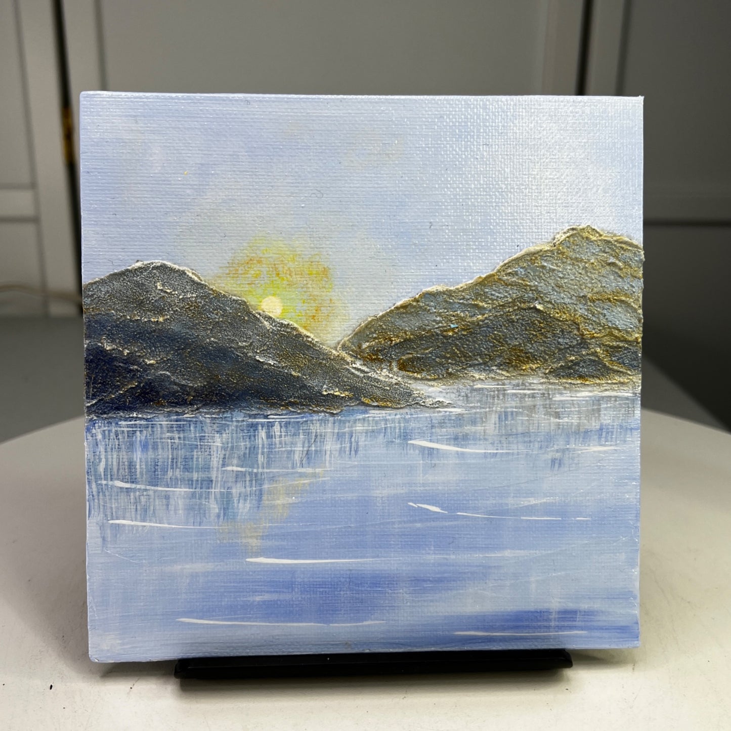 Blue Calm Nature Scene Wall Art Acrylic Painting 6" x 6" Unframed