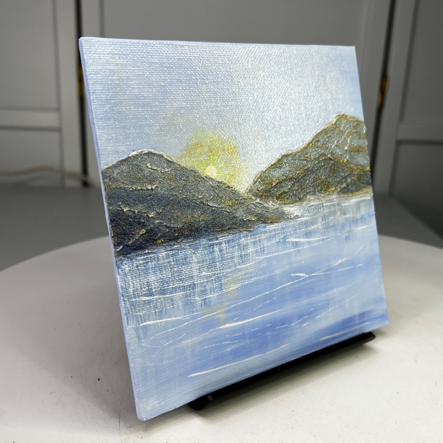 Blue Calm Nature Scene Wall Art Acrylic Painting 6" x 6" Unframed