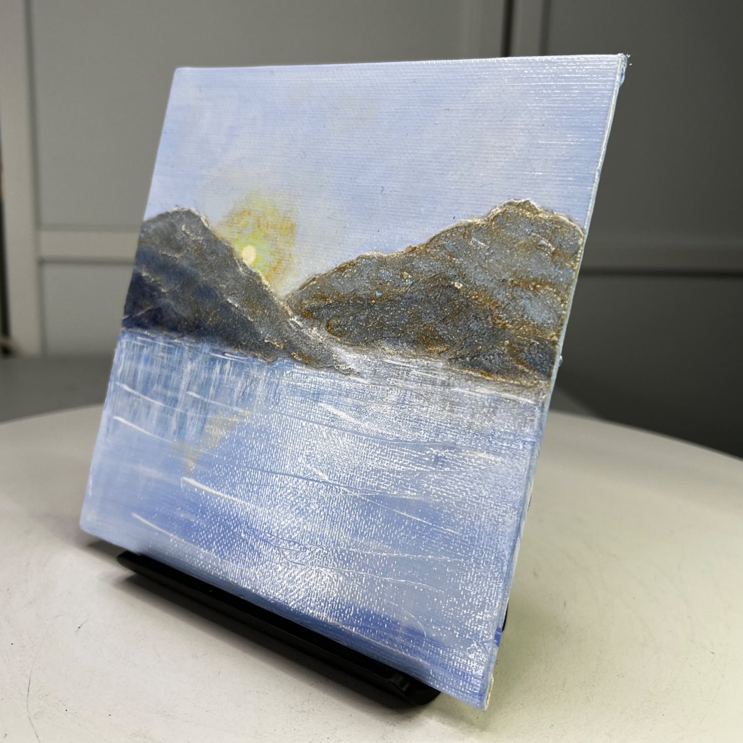 Blue Calm Nature Scene Wall Art Acrylic Painting 6" x 6" Unframed