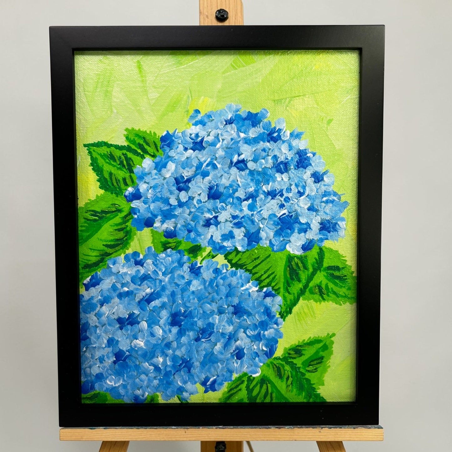 Hydrangea Blues 8x10 Framed Original Acrylic Floral Theme Wall Art Home Decor