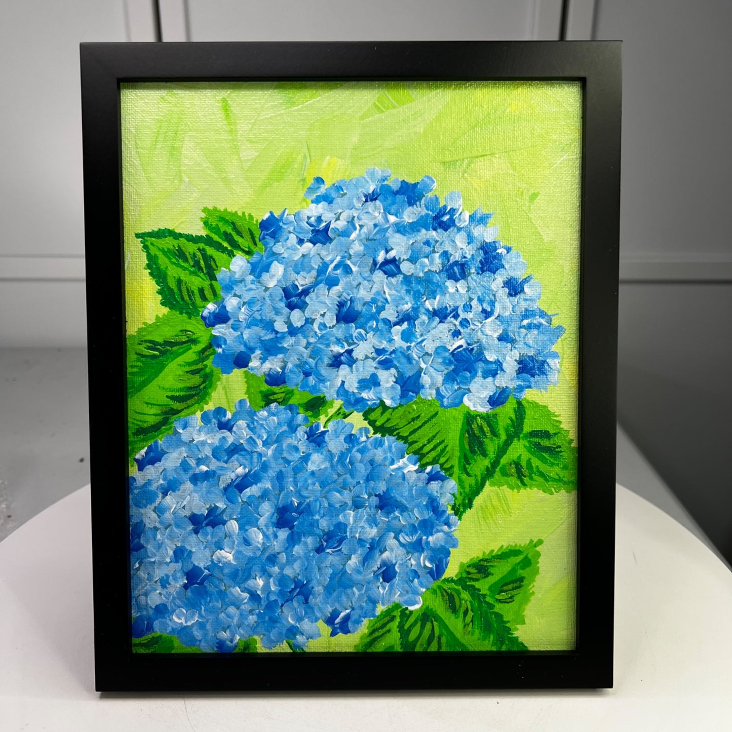 Hydrangea Blues 8x10 Framed Original Acrylic Floral Theme Wall Art Home Decor