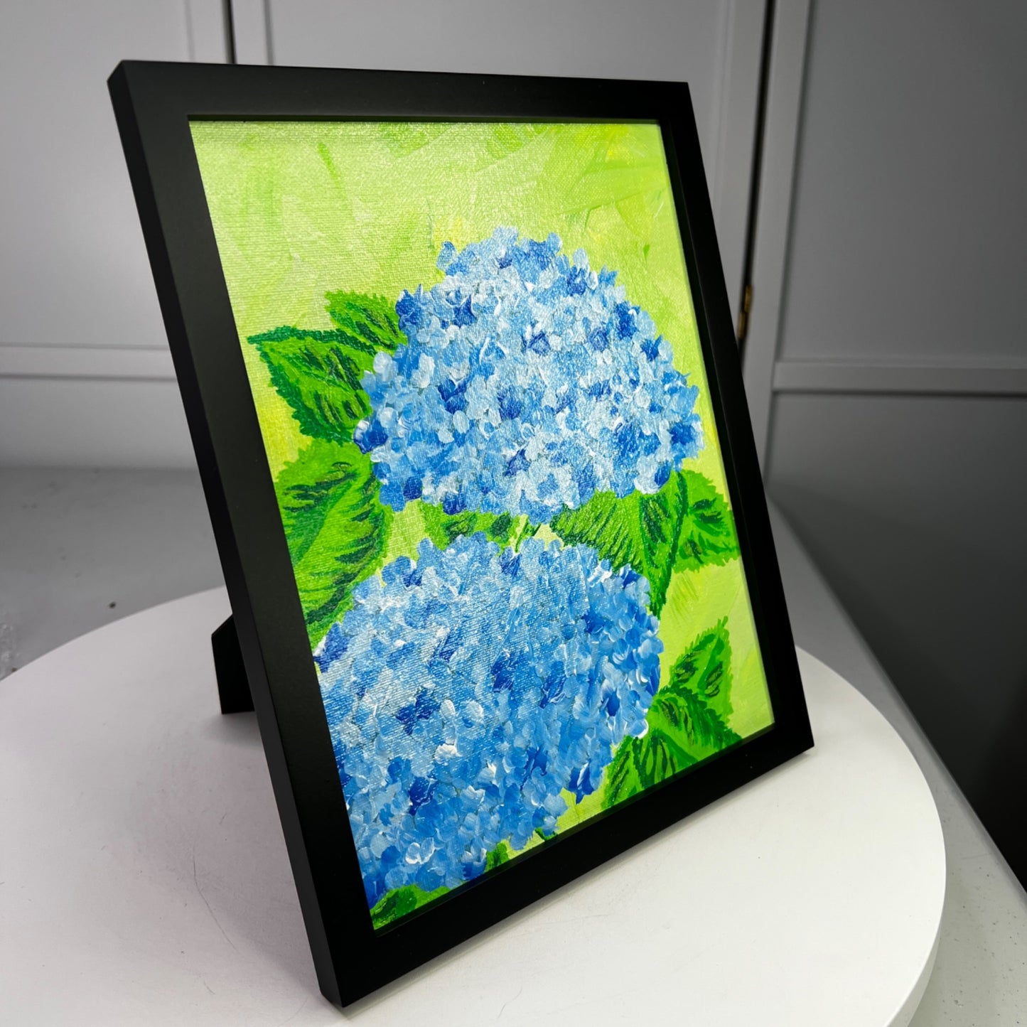 Hydrangea Blues 8x10 Framed Original Acrylic Floral Theme Wall Art Home Decor