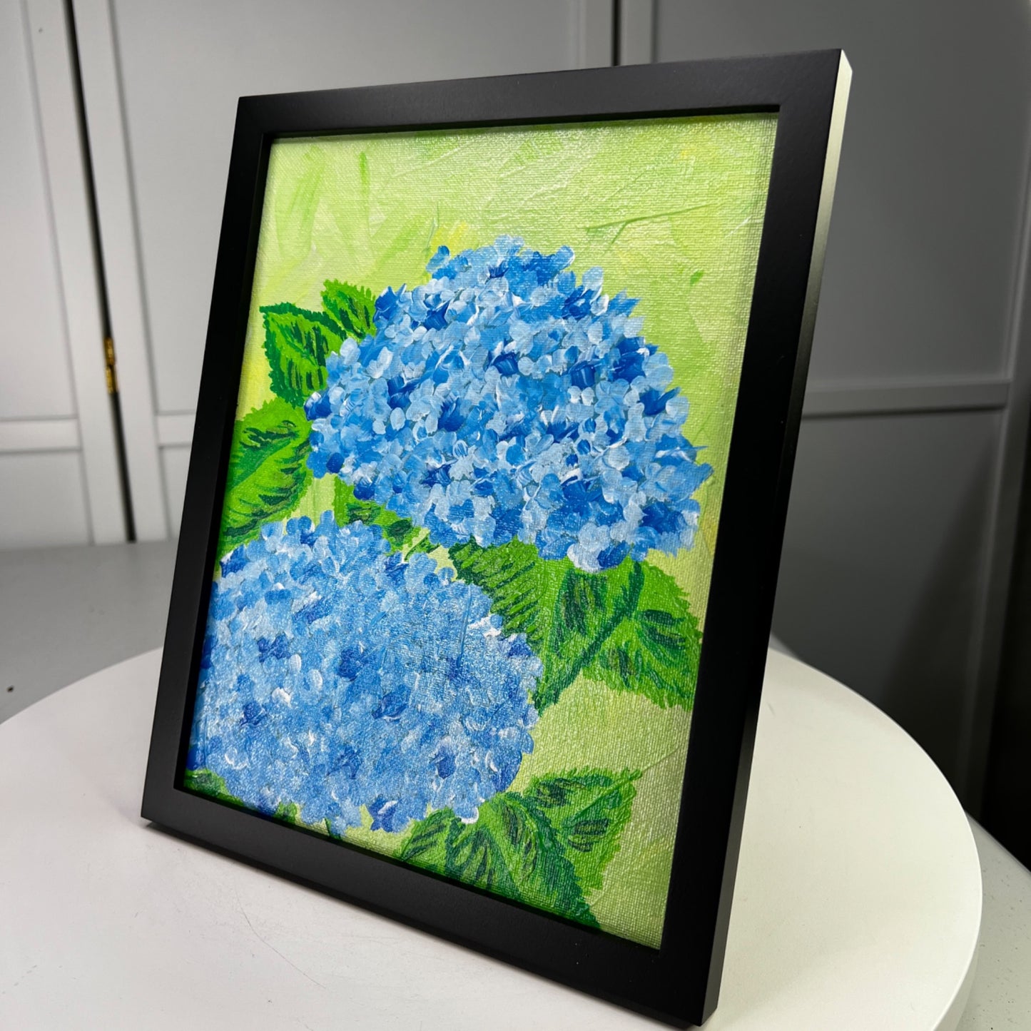 Hydrangea Blues 8x10 Framed Original Acrylic Floral Theme Wall Art Home Decor