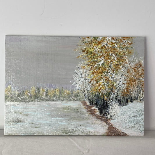 Winter Walk - Acrylic Paint on Canvas Panel Landscape Painting (5"x7")
