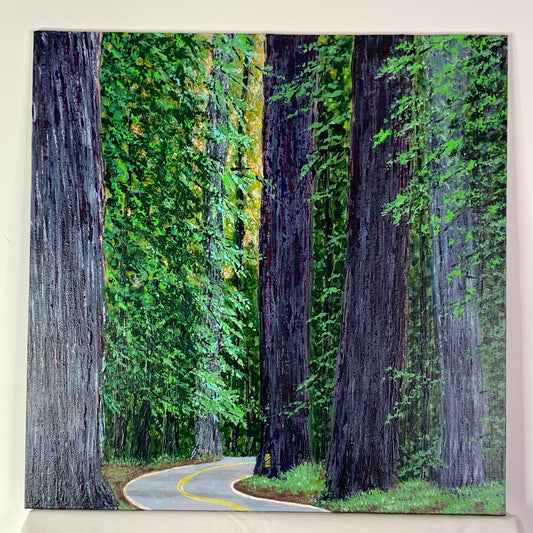 Acrylic on Canvas Painting "Avenue of the Giants "12" x 12" Nature Theme Artwork