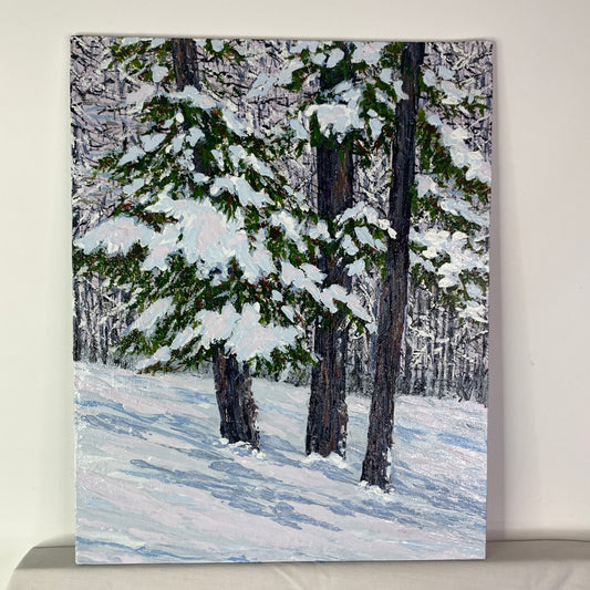 Snowy Day Winter Theme Acrylic on Canvas Panel Painting in Size 8" x 10"