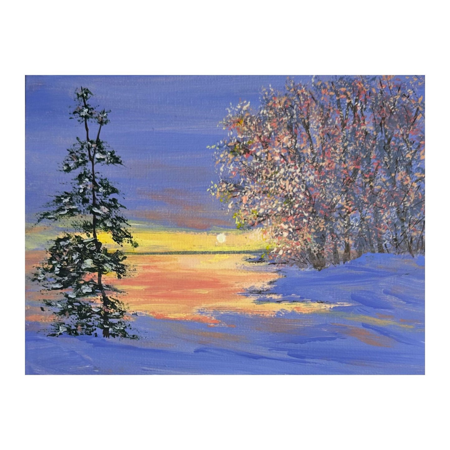 Twilight In Winter Acrylic Painting On Canvas 6" x 8" Original Unframed Art