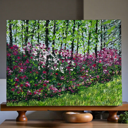 Flower Falls Vibrant Forest & Floral Design Acrylic Painting Unframed 6" x 8"